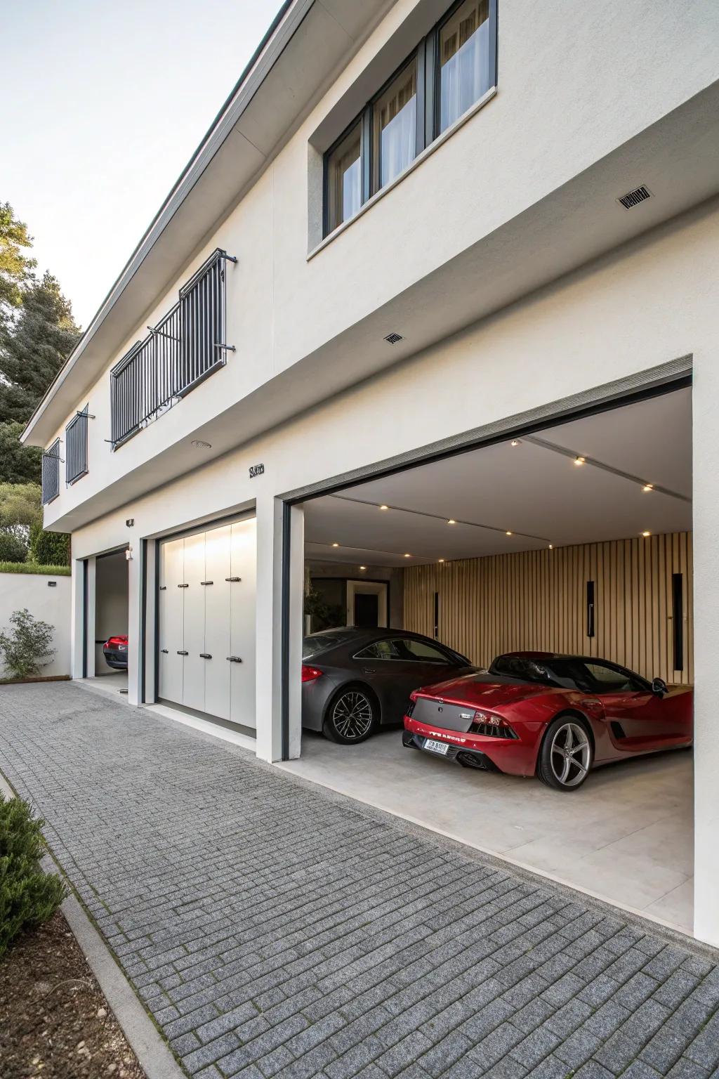 Sleek and organized: Concealed storage solutions in your garage.