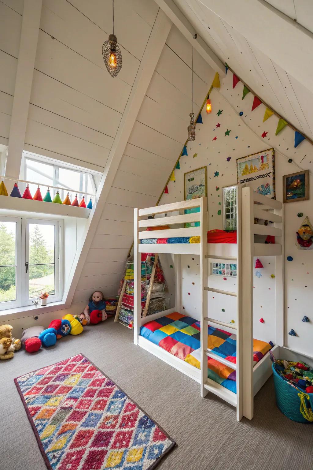 Design a playful attic area that fuels children's imaginations.