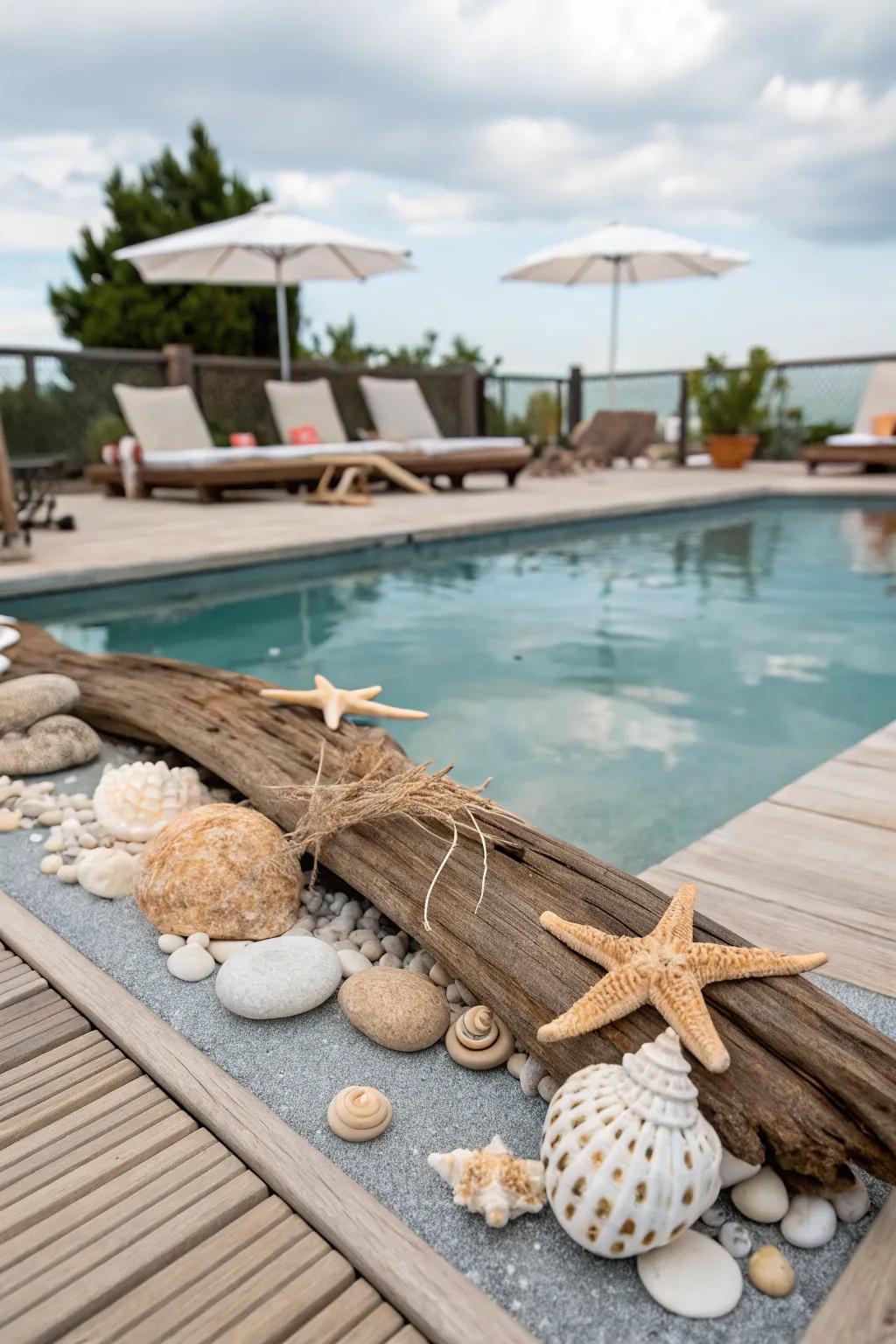 A coastal theme brings beachside charm to your pool deck.