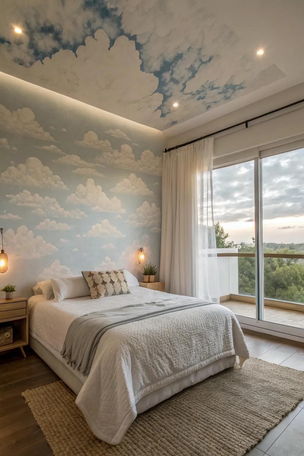Craft tranquility with cloudy vision murals.