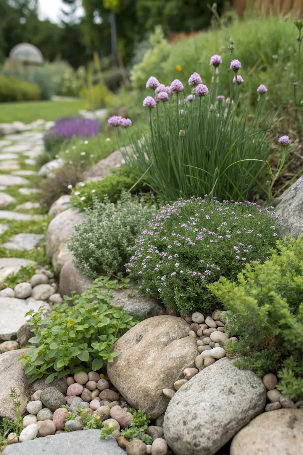 A delectable alpine garden featuring edible herbs.