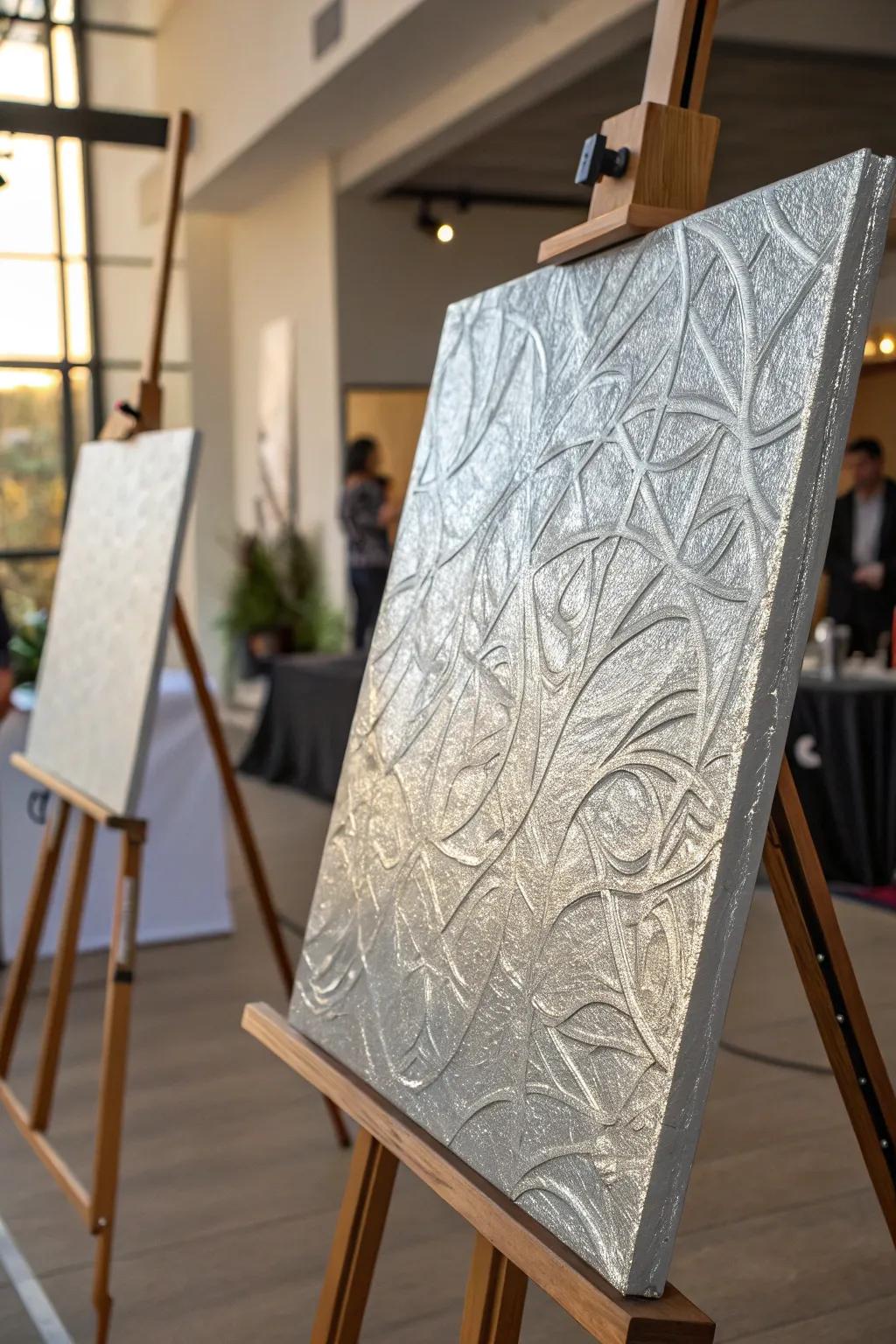 Explore unexpected textures through wrinkled metal sheet impressions.