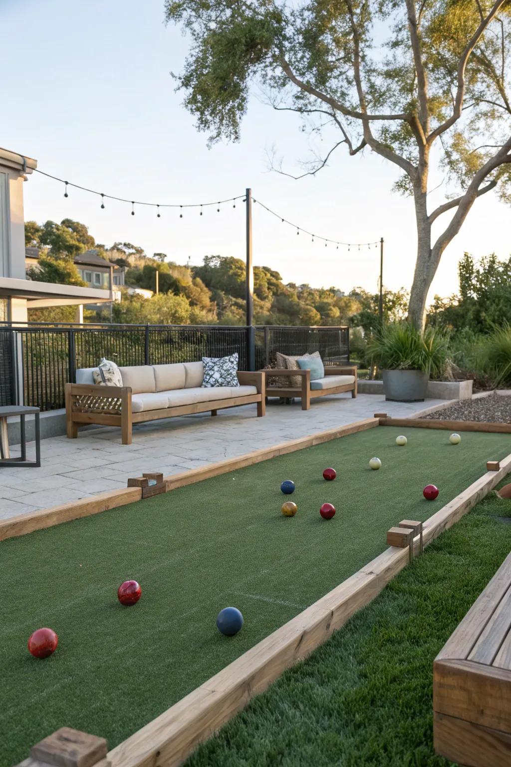An engaging game area on lively synthetic turf.