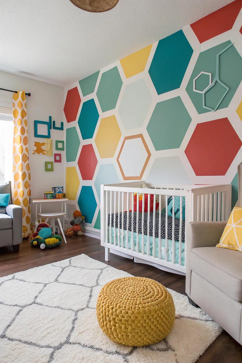 Engage the visual senses within a geometric-themed nursery.