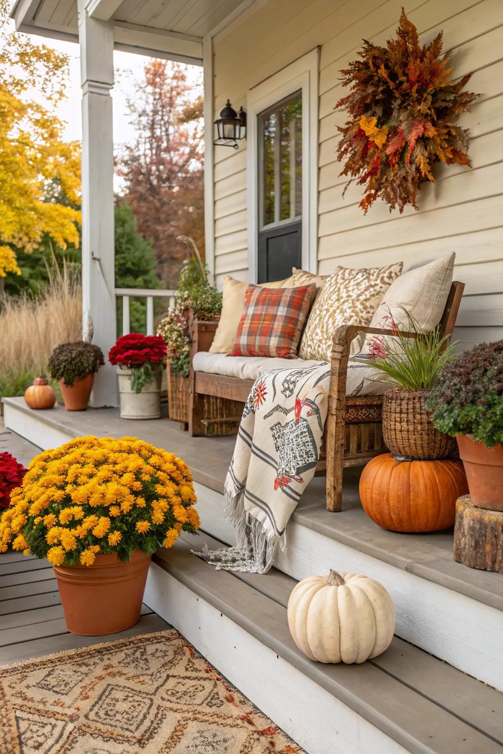 Revitalize your porch with seasonal decorative alterations.