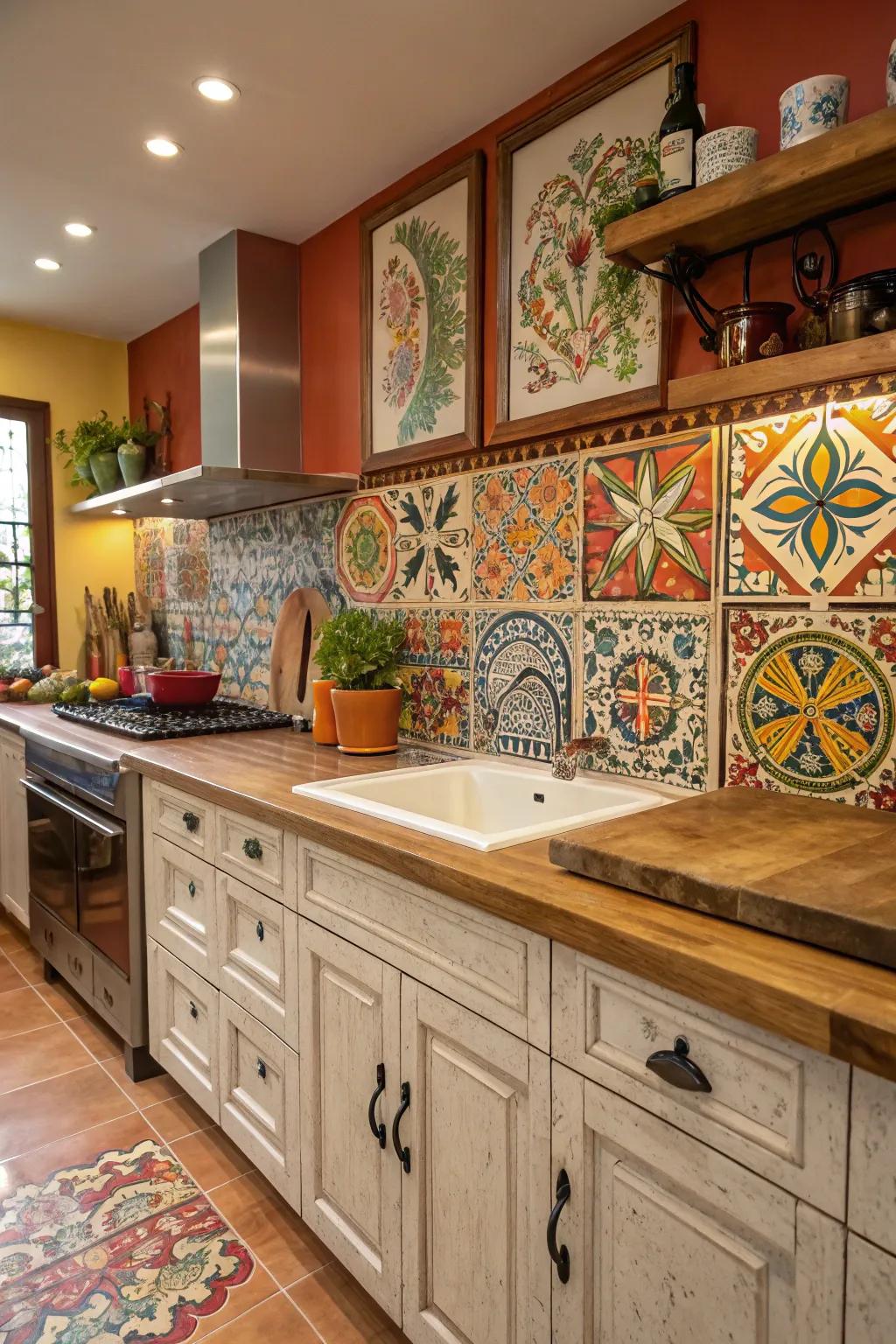 Convey artistry through a colorful Crafted surface backsplash.