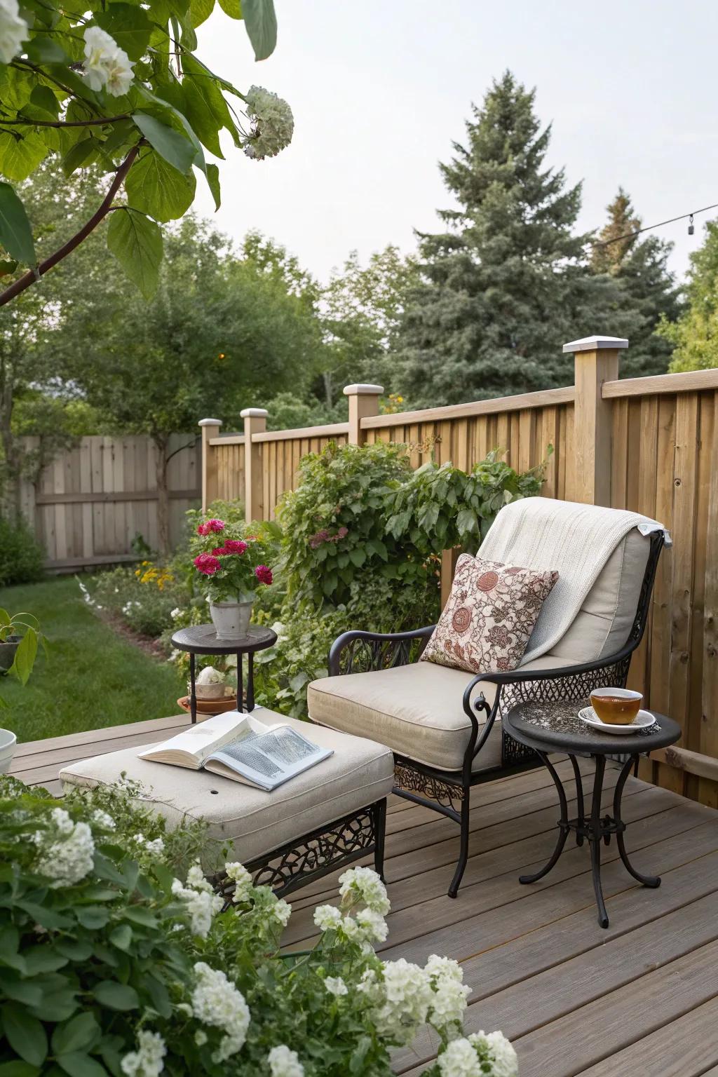 A reading area offers a serene escape.