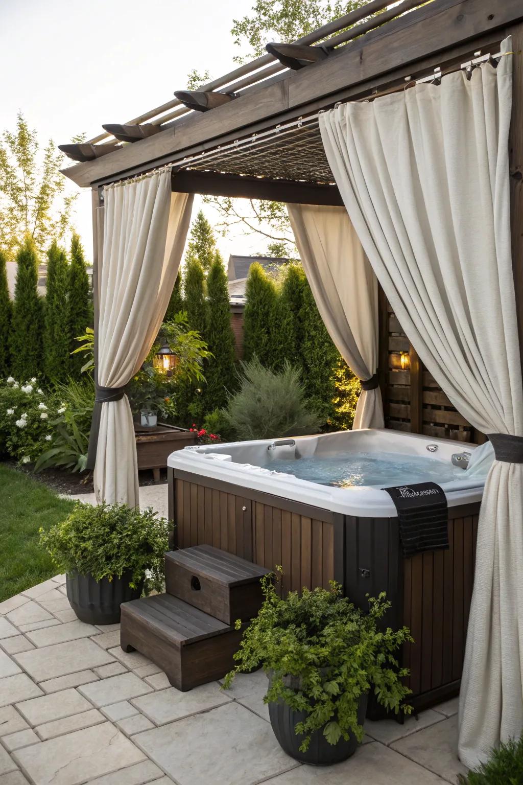 A pergola adds both shelter and a chic look to your spa tub.
