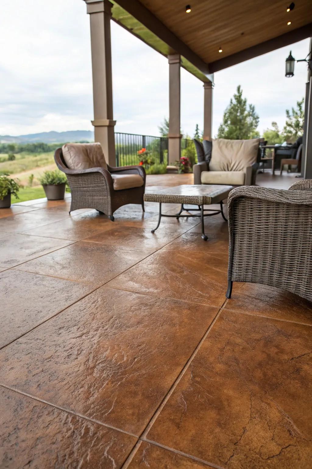 Tinted concrete provides versatile and customizable patio flooring.