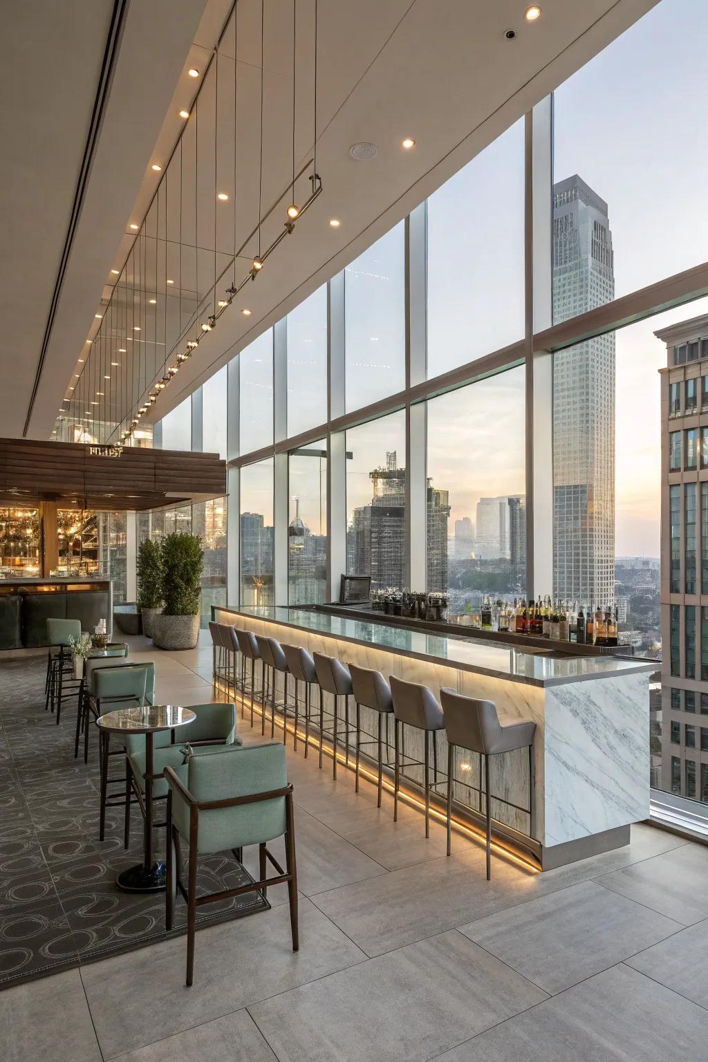 An airy bar feel from contemporary glass accents.