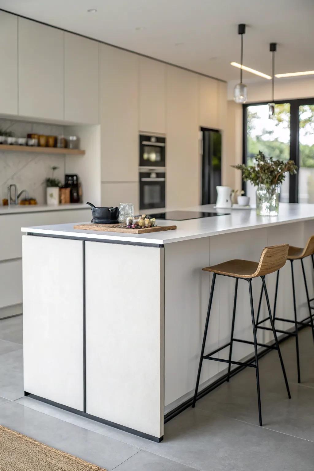 A minimalist design provides a clean and tranquil kitchen setting.