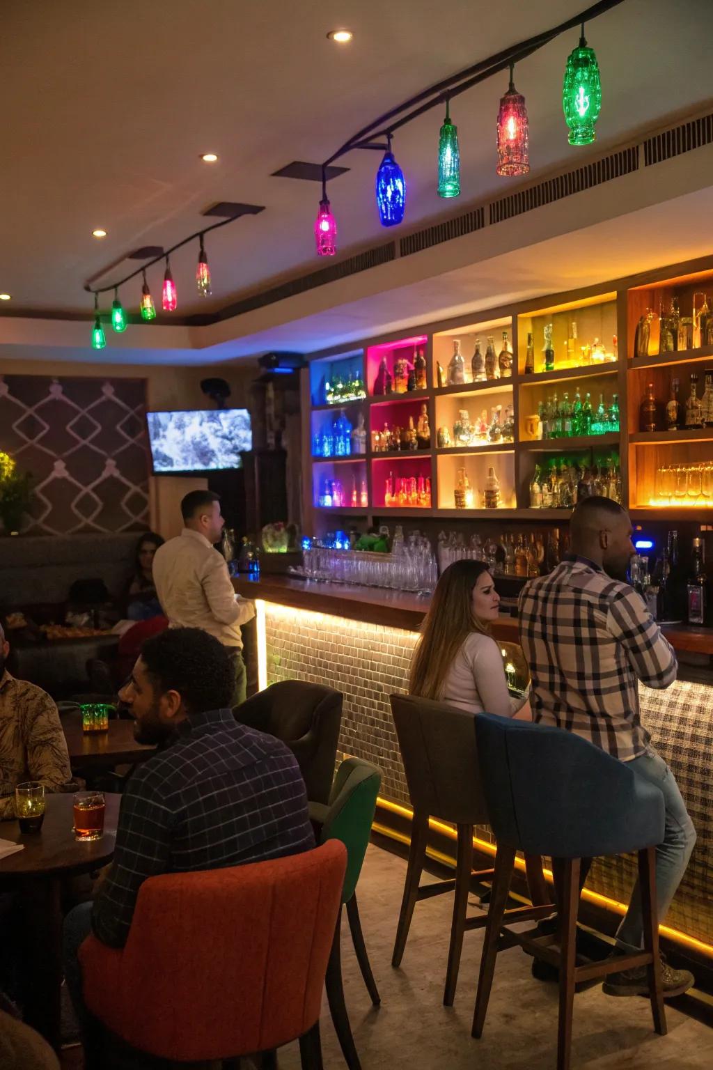 Strobe lights impart a high-energy feel to the bar.