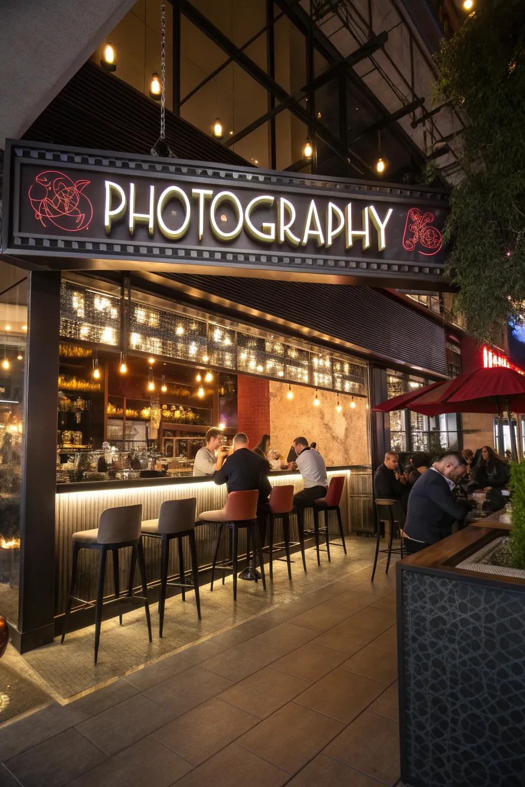 Artistic lettering signs contribute sophistication and flair.