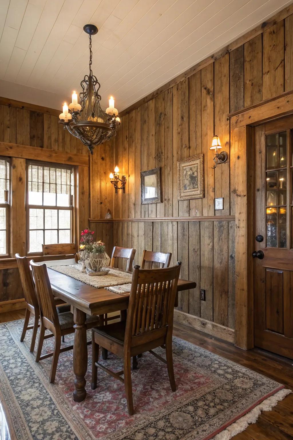 Infuse wainscoting with a country twist using barn wood.