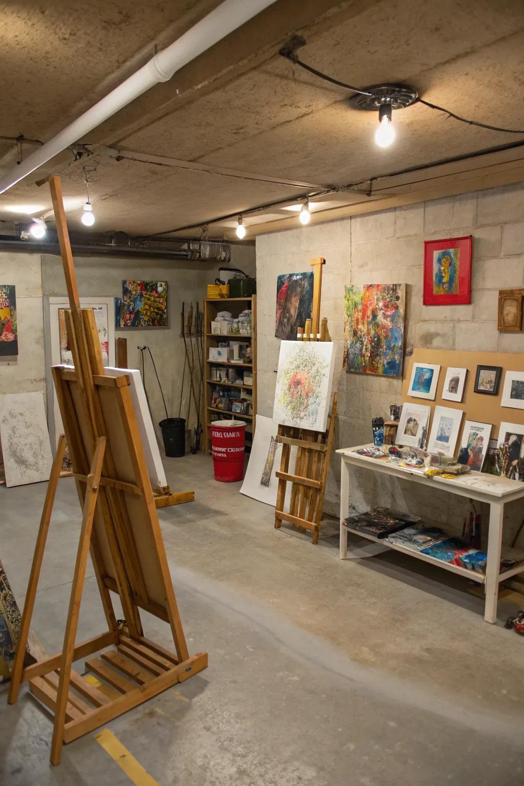 Concrete floors in an art studio supply a robust and inspiring workspace.