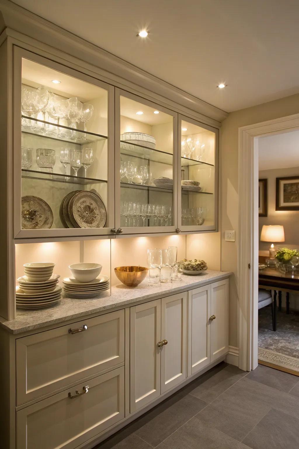 Glass fronted units add elegance and openness to your space.