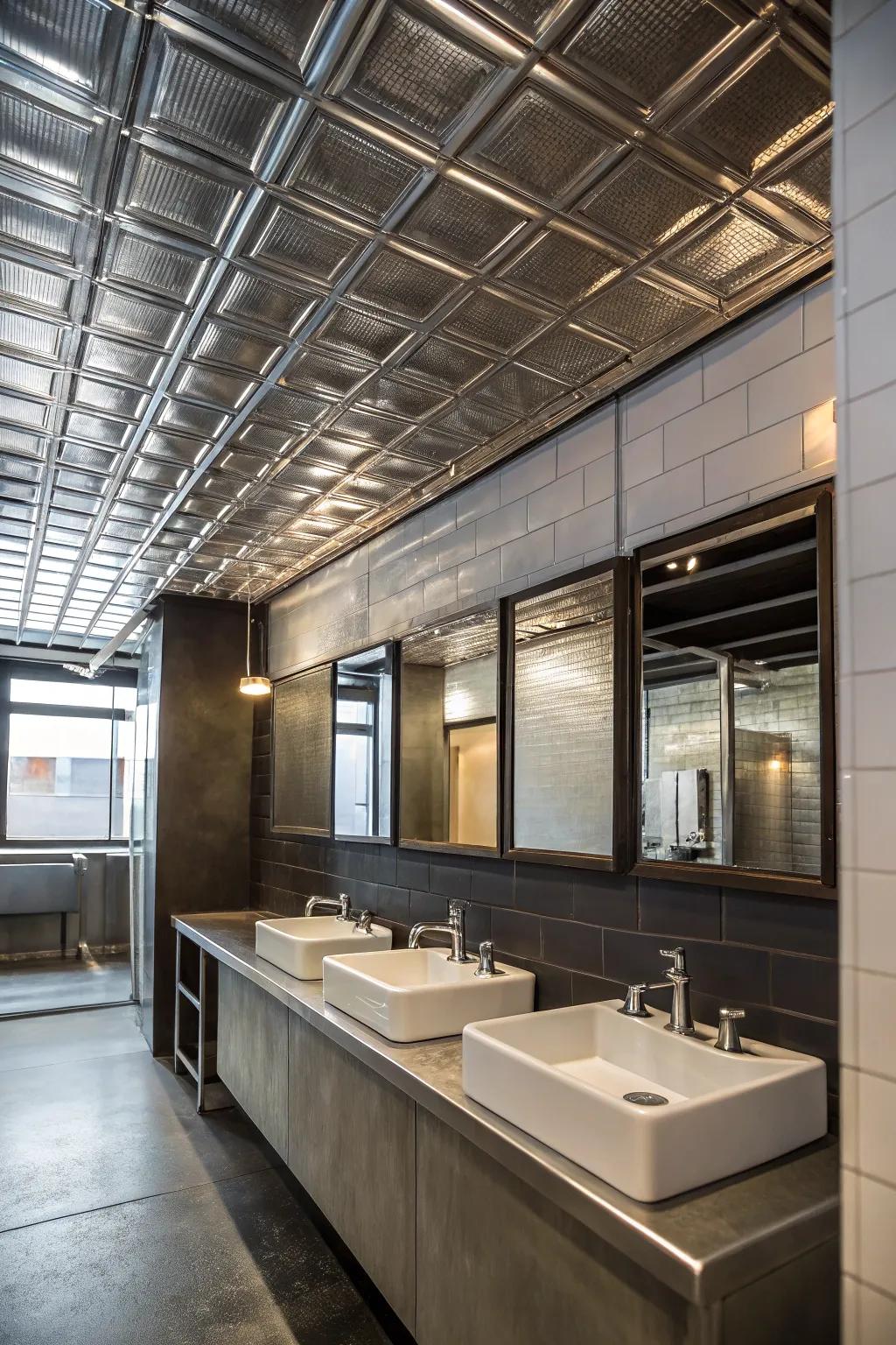 Metal tiles impart an industrial and polished edge to your bathroom's style.