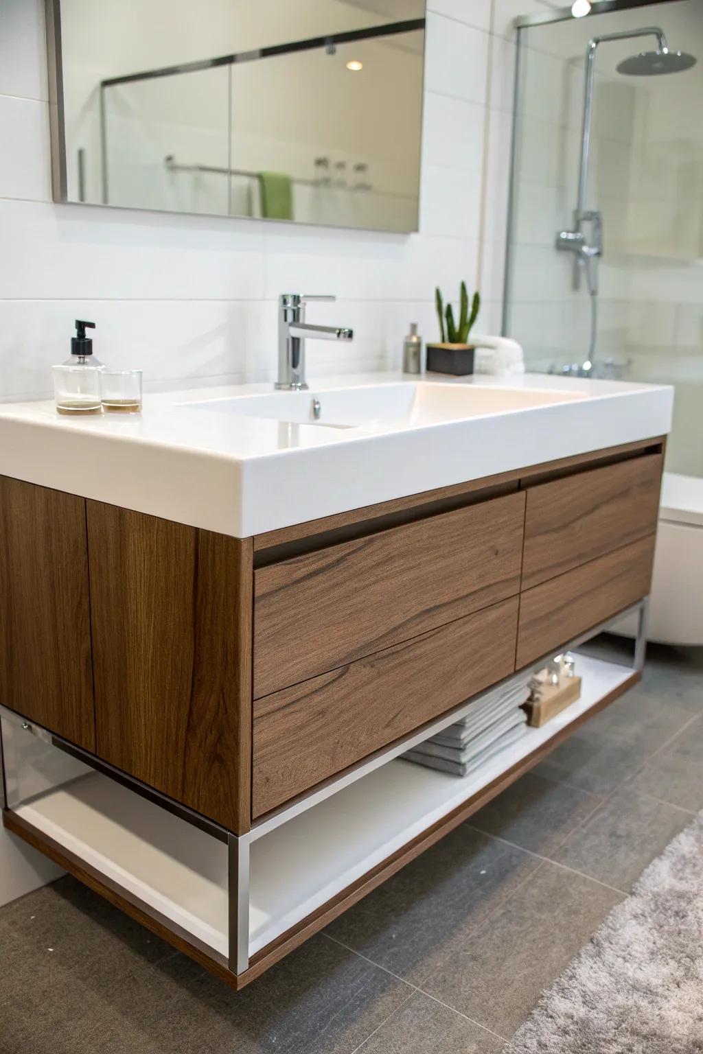 Suspended fixture for a modern and airy bathroom.