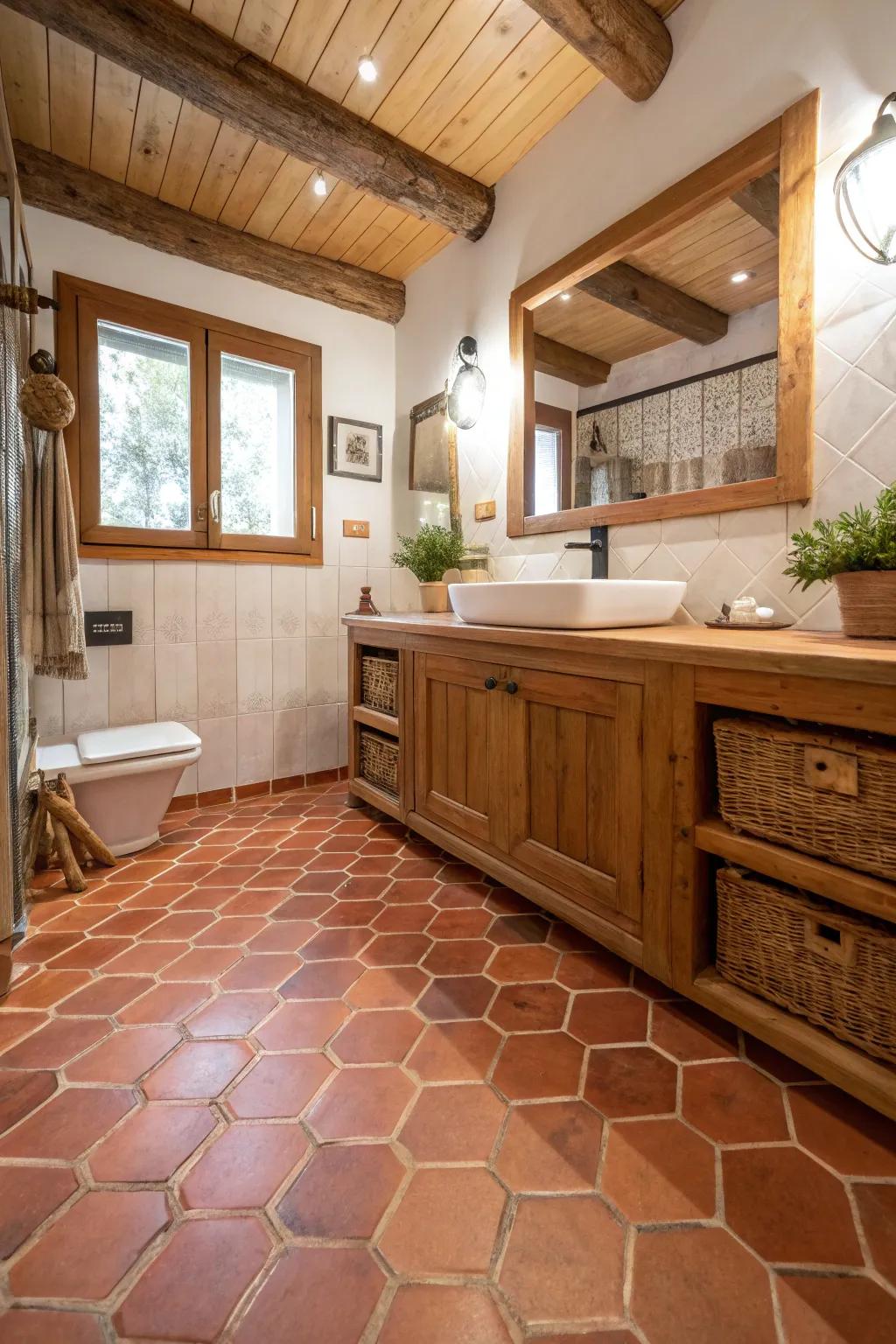 Terracotta surfaces add warmth and rustic charm.