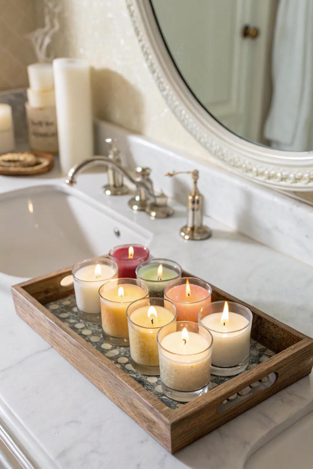 Candles provide decor and therapeutic scents.
