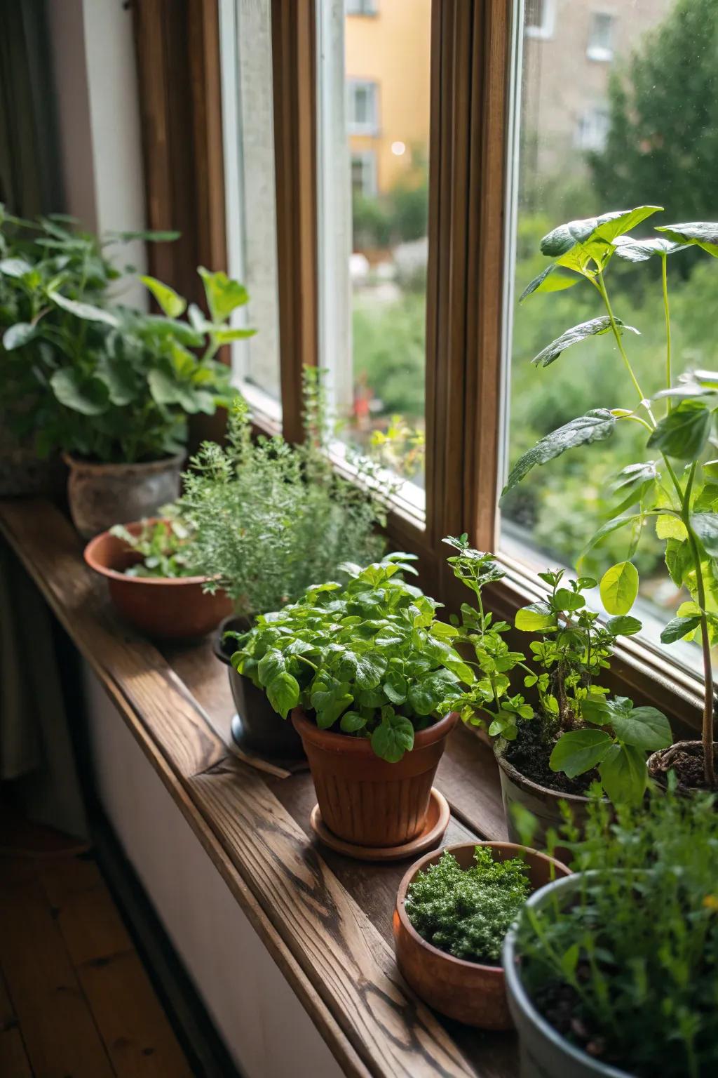 A window garden introduces both beauty and practicality to your bay window.
