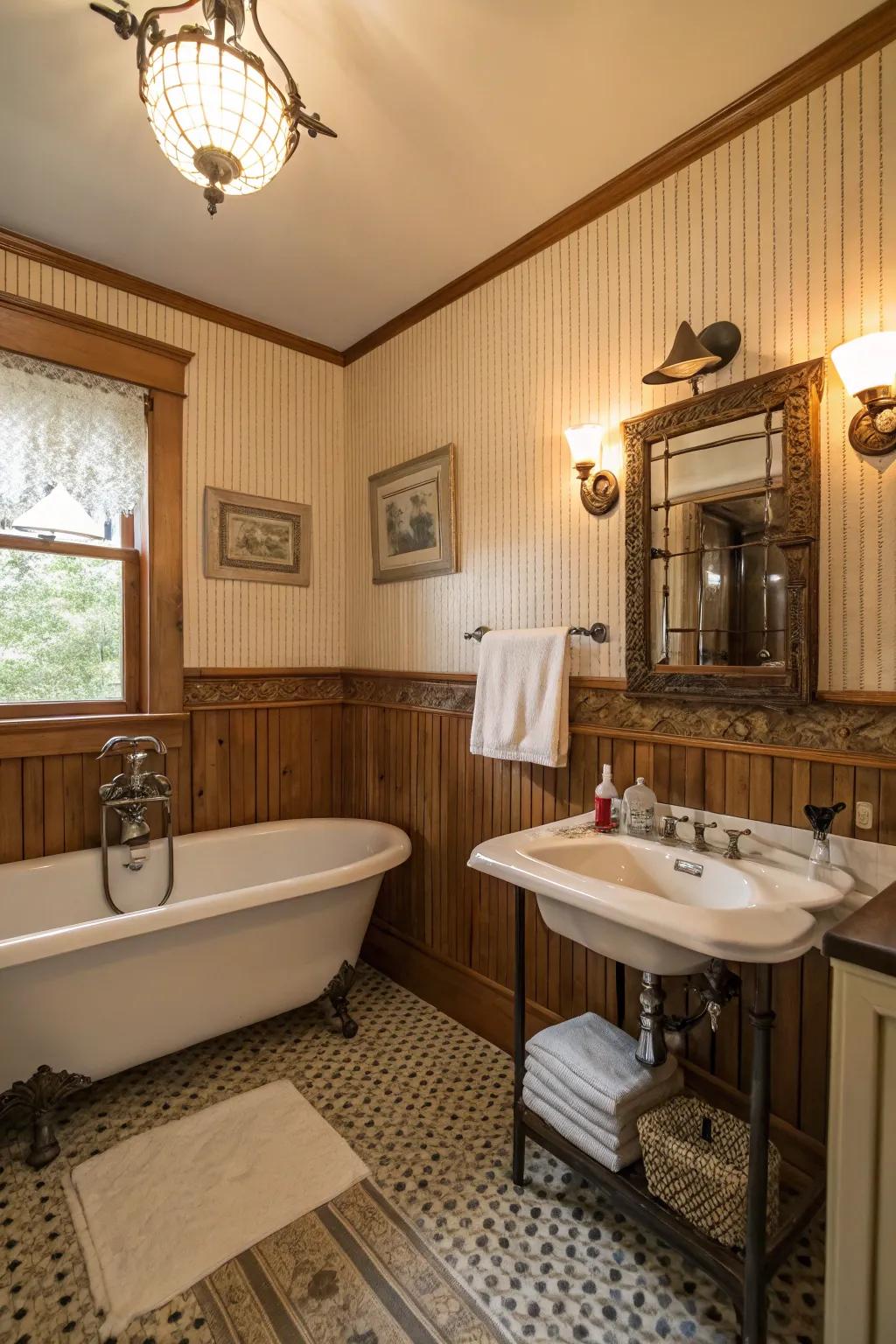 Paneling and retro fixtures evoke nostalgic charm.