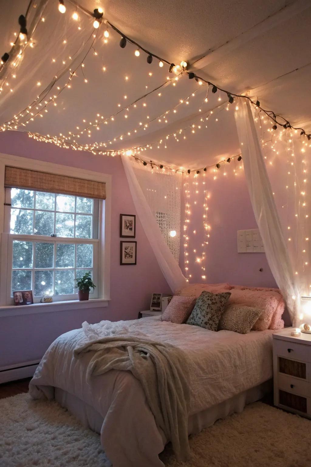 Twinkle lights bring a dreamy, magical vibe to any bedroom.