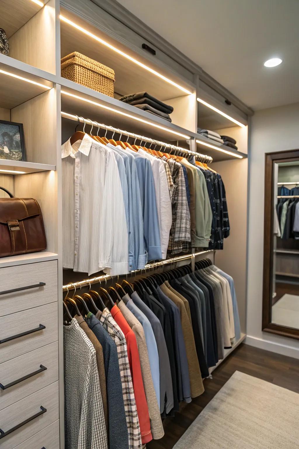 Valet rods are a useful addition for planning outfits.