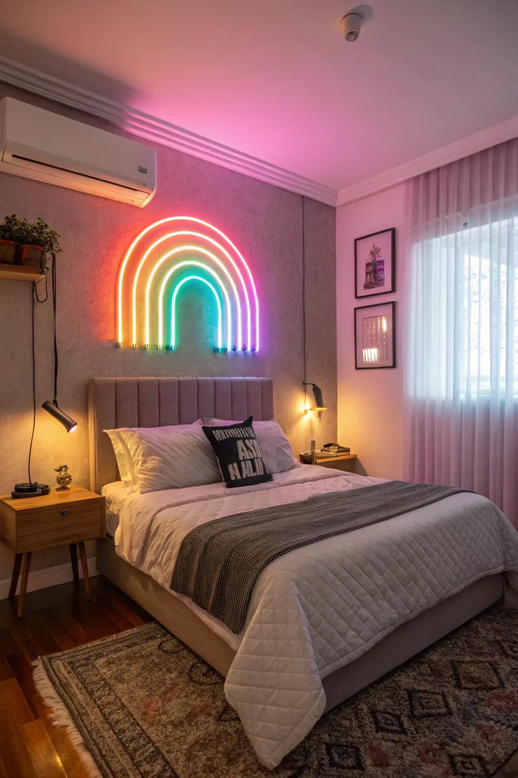Vivid lights introduce a playful dash of hue to any bedroom.