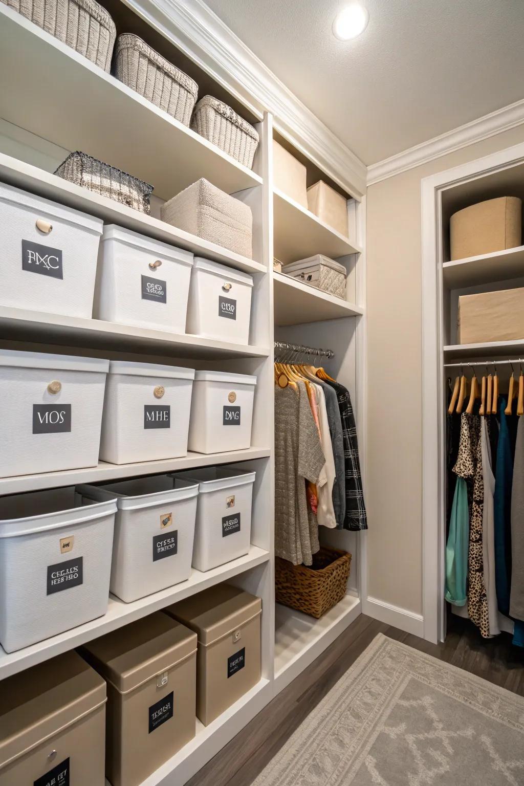 Streamline organization using clearly marked storage options.