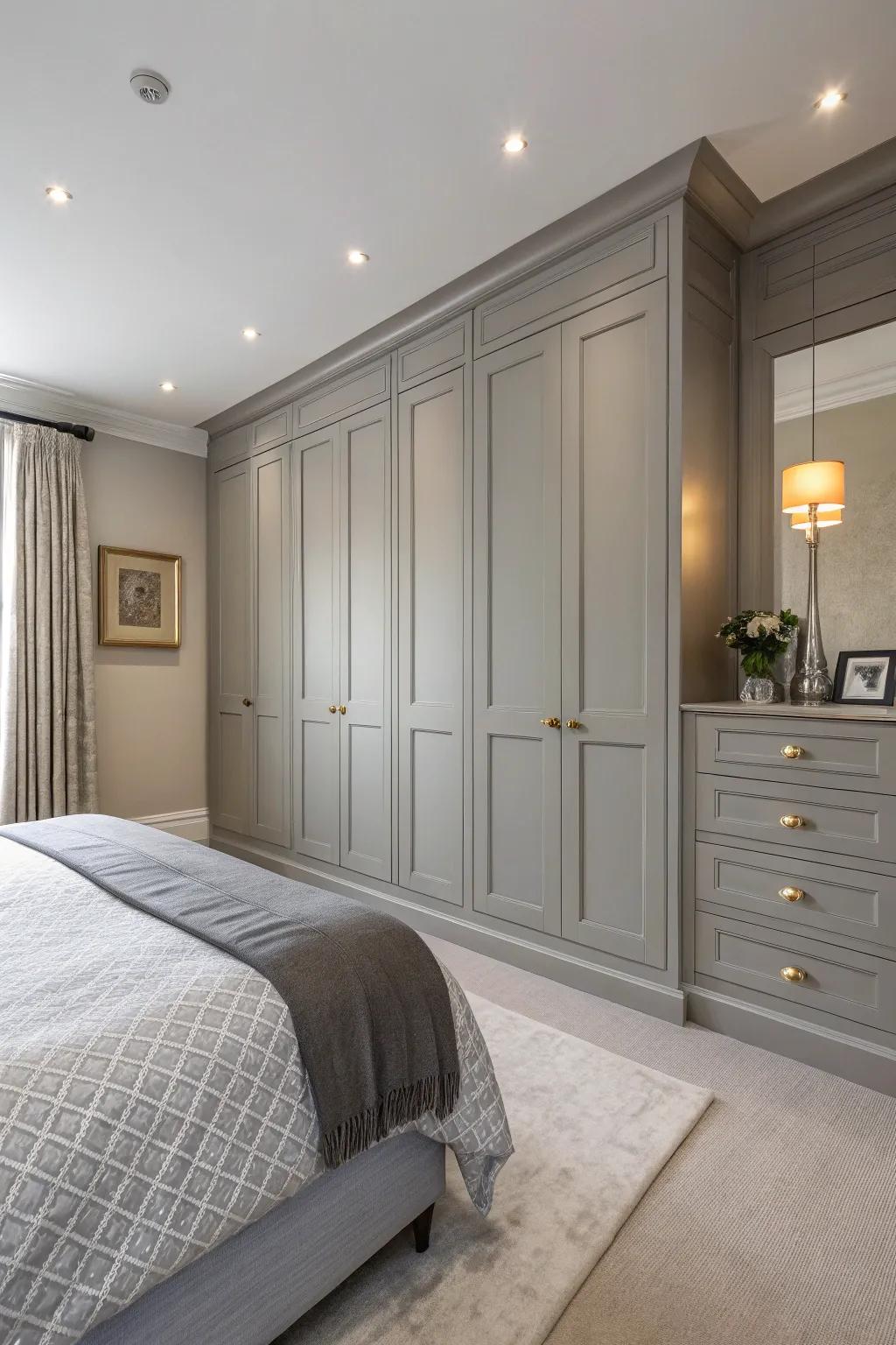 Grey storage solutions delivering style and organization.