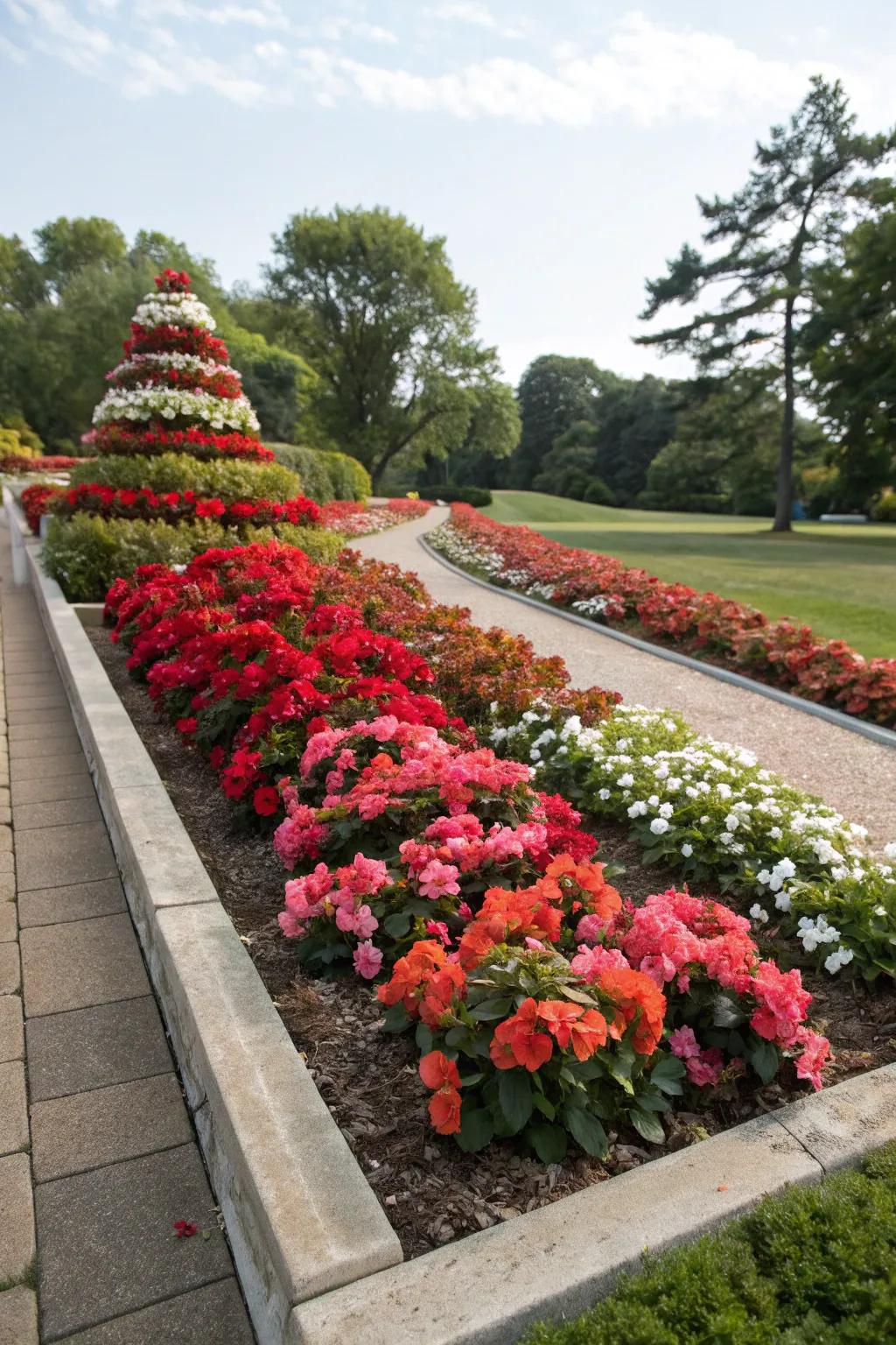 Tiered plant planting adds depth and color to garden beds.