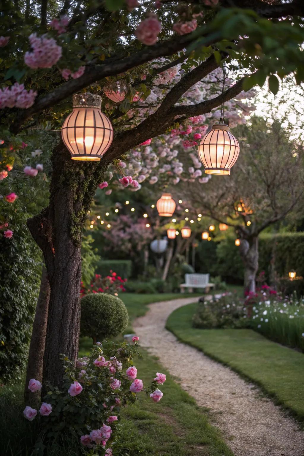 Garden lanterns improve outdoor romance.