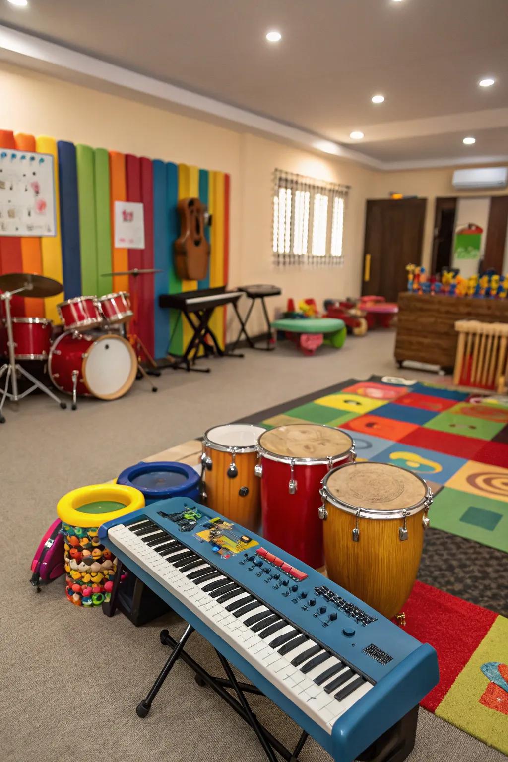 Encourage musical exploration using a dedicated dance and music zone.