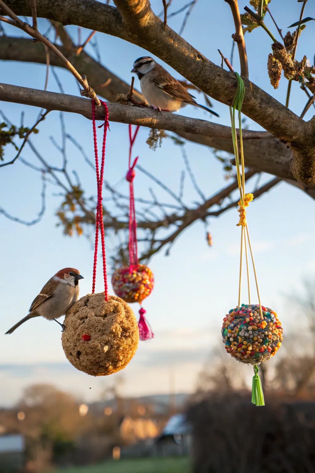 Homemade bird seed charms that provide a personal and unique touch.