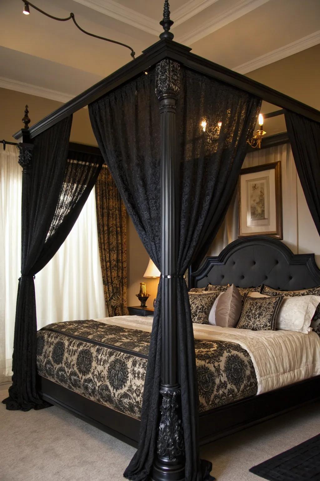 Making a bold statement using an elegant black baldachin.