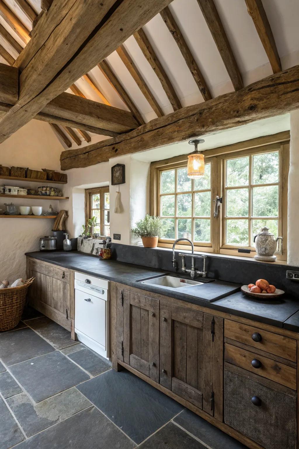 Slate countertops delivering a countryside touch.