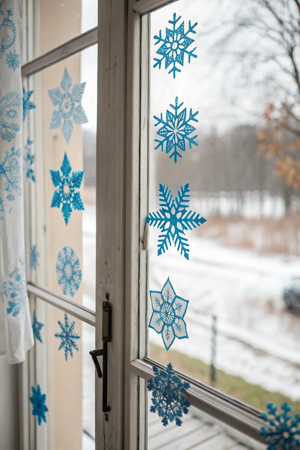 Snowflake decals impart a frosty sensation to your holiday portals.