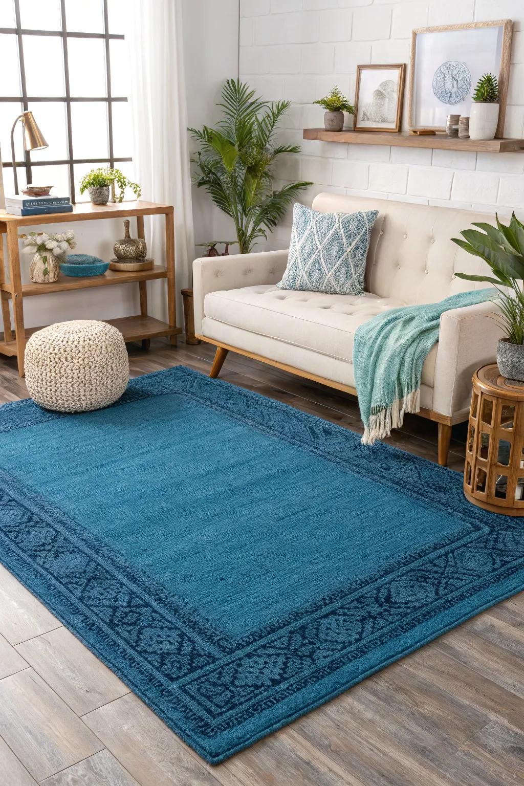 Azure accent floor mats add hue and help define spaces within your room.