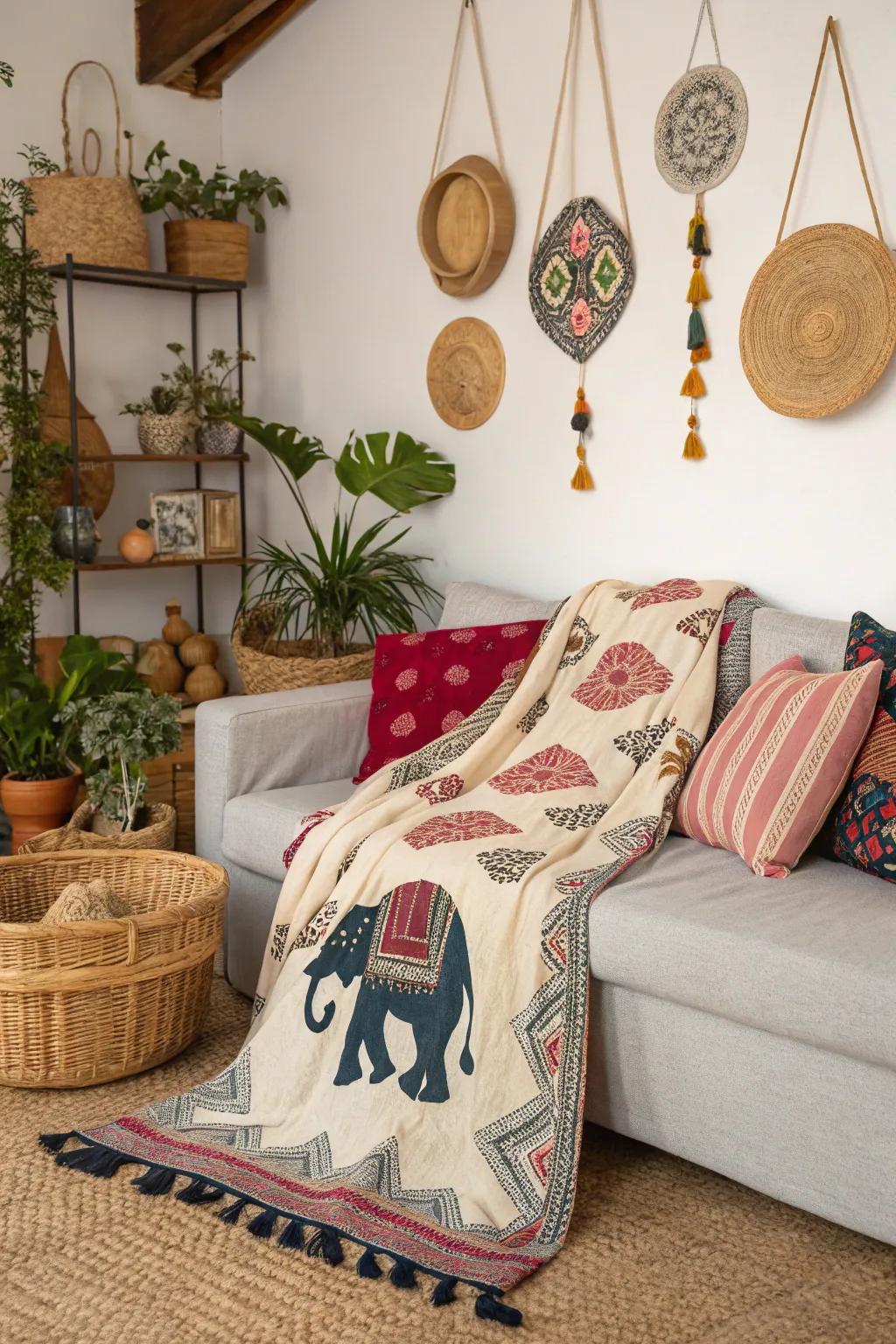 Whimsical fauna motifs infuse character into a bohemian space.
