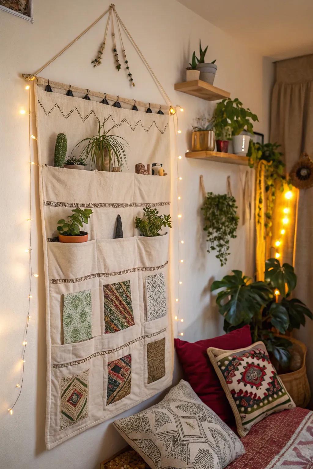 Textile wall hangings are both ornamental and practical.