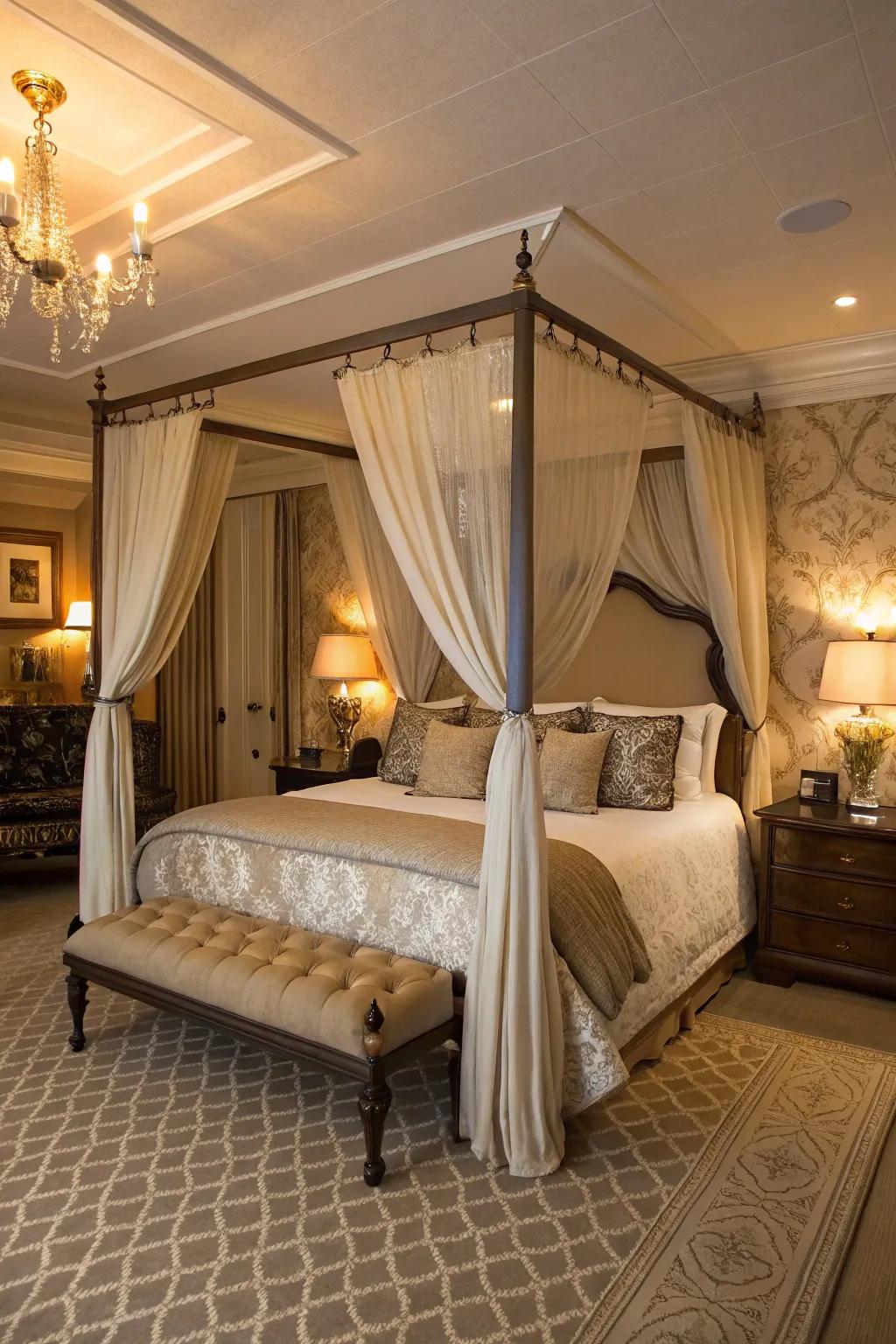 A canopy bed adds grandeur and privacy to your bedroom.
