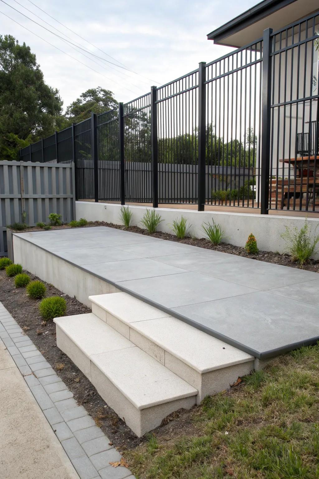Cement terraces offer strength and elegance.