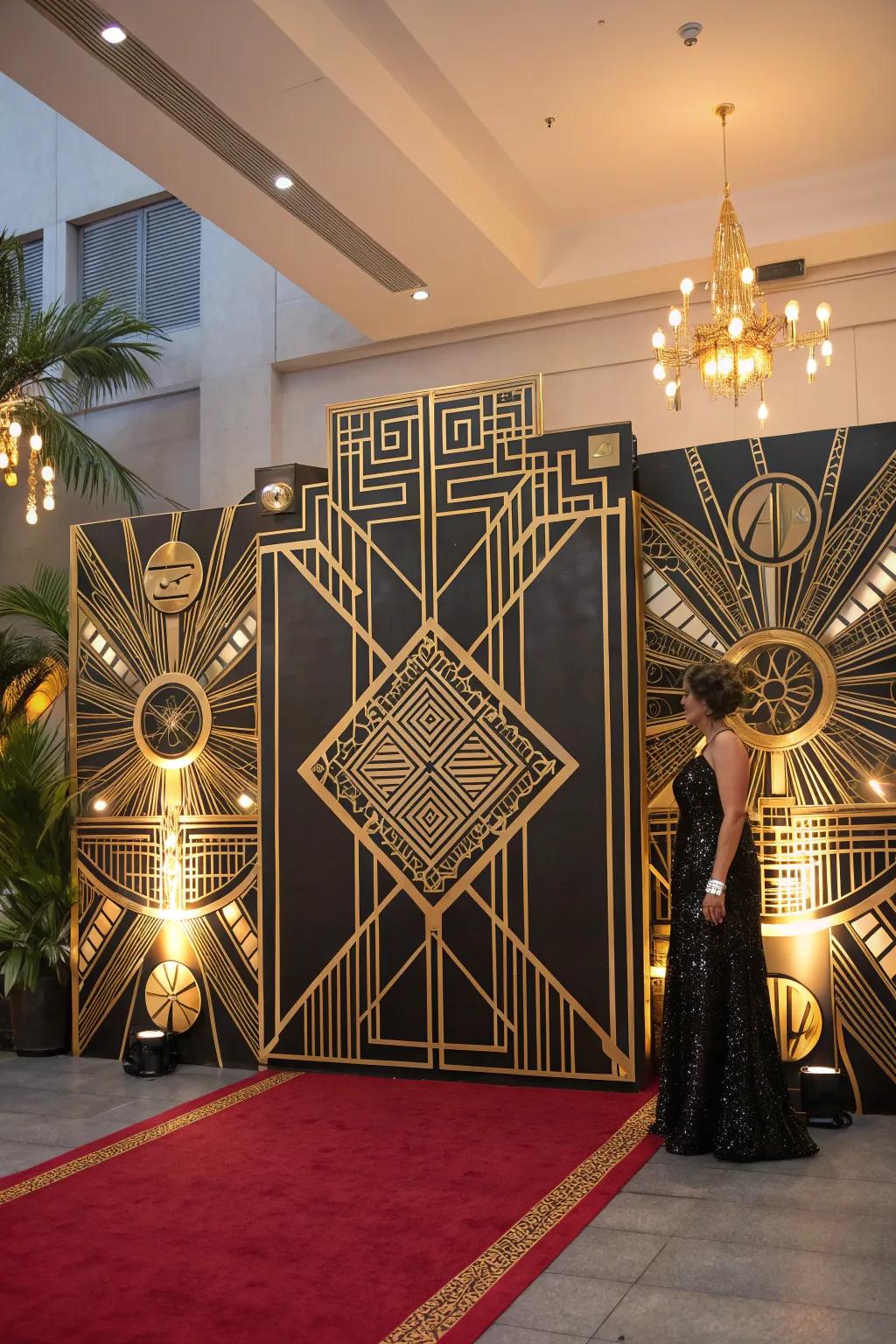 Glamorous art deco look created with geometric patterns