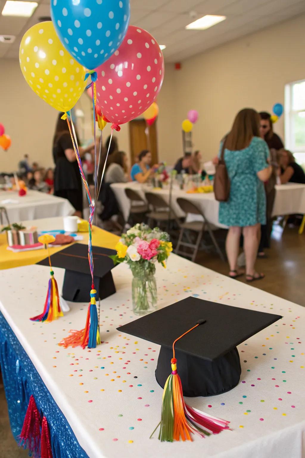 Elevate decorations with graduation cap table pieces.