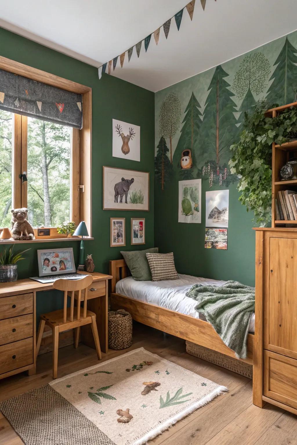 Cozy up with woodland green surroundings.