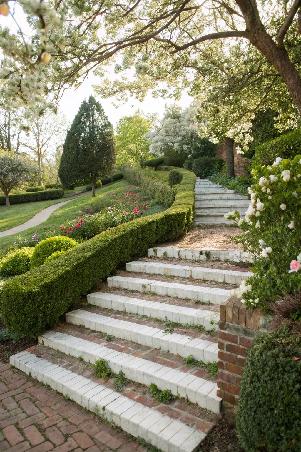 Whitewashed brick steps presenting a quaint appeal.