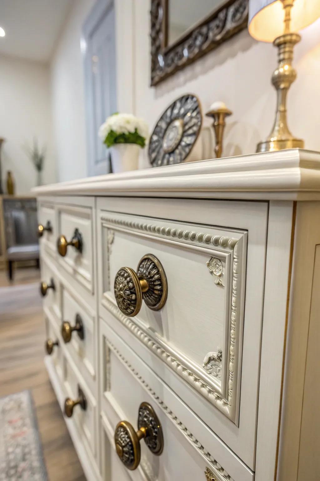 Modernized hardware offers an elegant touch to furniture.