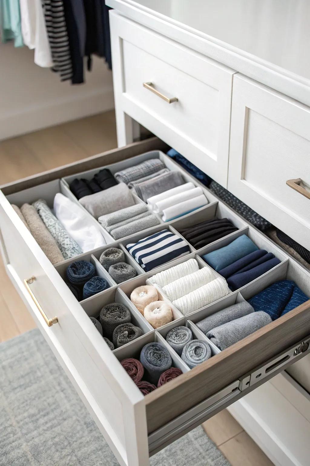 Drawer dividers keep small items neatly organized.