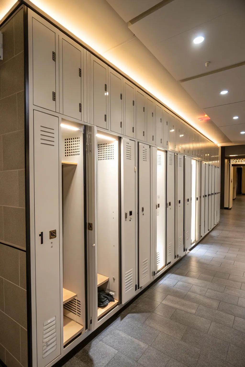 Integrated lighting enhances custom-built storage.